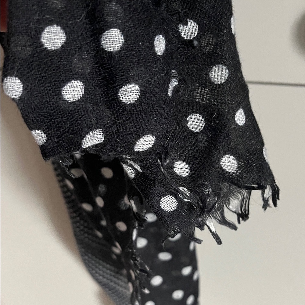 Chic Black Scarf with White Dots - Picture 3 of 4